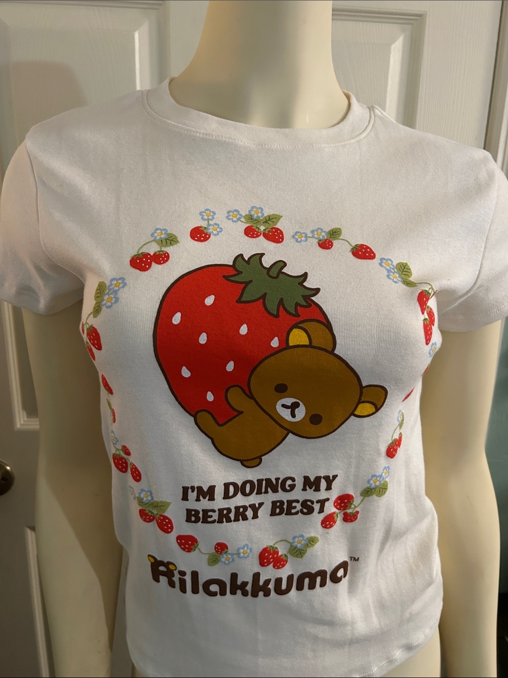 Rilakkuma White Strawberry Graphic Tee - I'm Doing My Berry Best